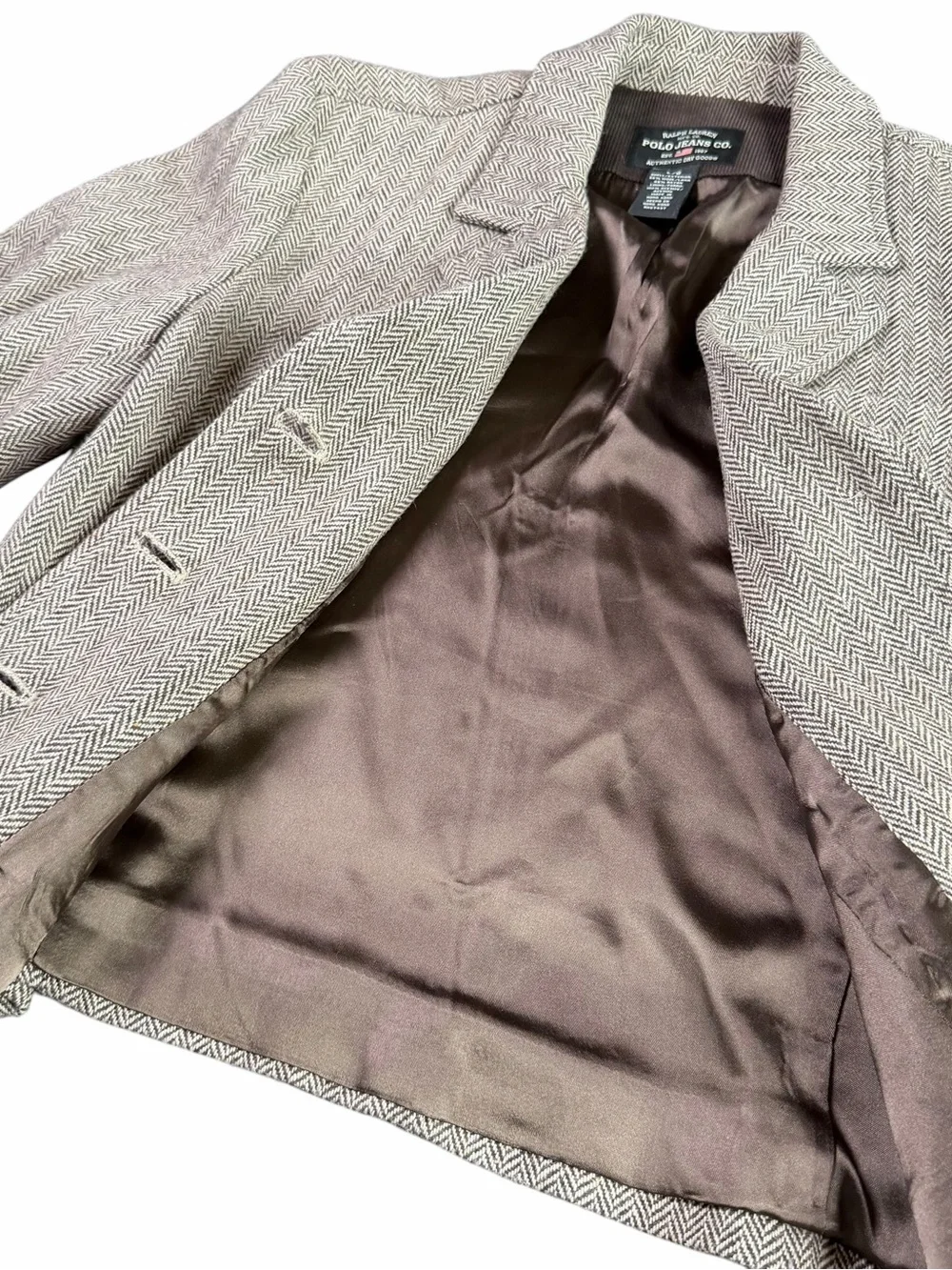 Polo Jeans Co Women's Brown Herringbone Blazer with Elbow Patches size Large